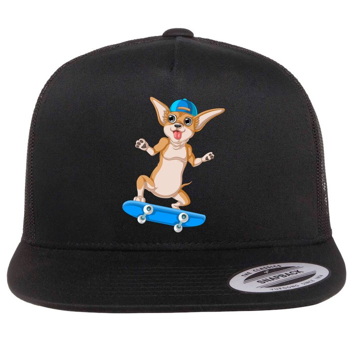 Chihuahua Skateboarding Flatbill Hat