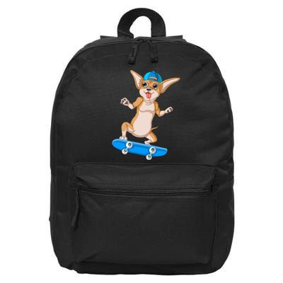 Chihuahua Skateboarding 16 in Basic Backpack