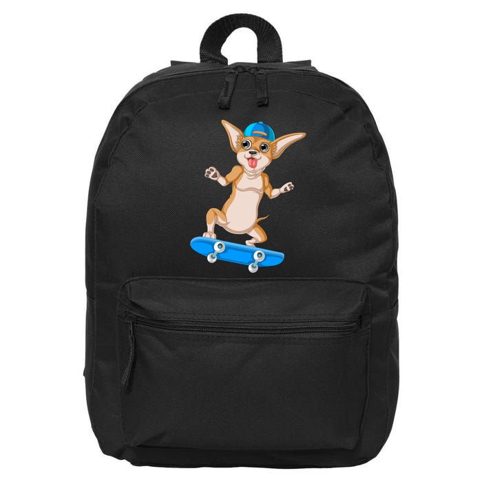 Chihuahua Skateboarding 16 in Basic Backpack