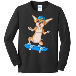 Chihuahua Skateboarding Kids Long Sleeve Shirt