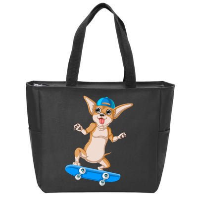 Chihuahua Skateboarding Zip Tote Bag