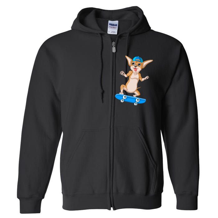 Chihuahua Skateboarding Full Zip Hoodie