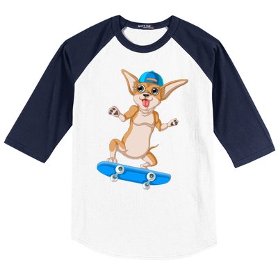 Chihuahua Skateboarding Baseball Sleeve Shirt