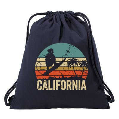 California Surf CA Vintage Retro Men Women Kids Surfer Sunset Drawstring Bag