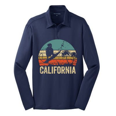 California Surf CA Vintage Retro Men Women Kids Surfer Sunset Silk Touch Performance Long Sleeve Polo