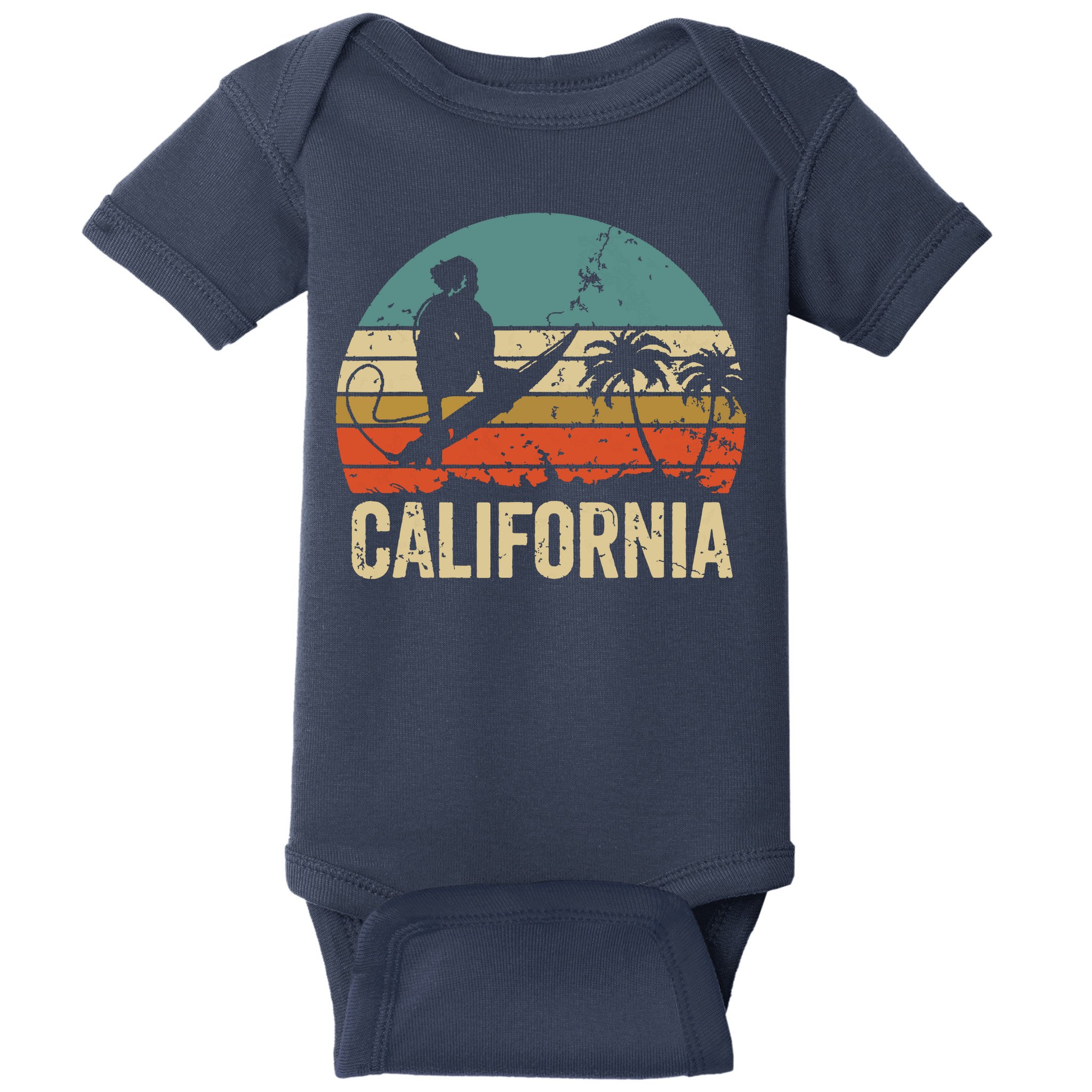 California Surf CA Vintage Retro Men Women Kids Surfer Sunset Baby Bodysuit