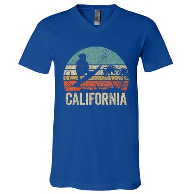 California Surf Ca Retro Women Surfer Sunset V-Neck T-Shirt