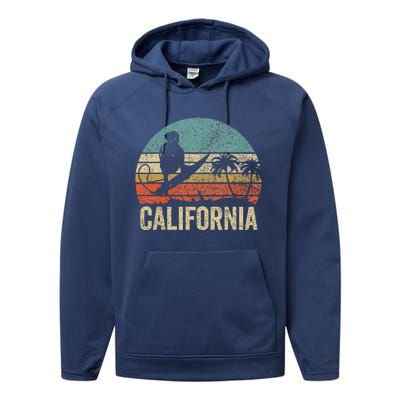 California Surf Ca Retro Women Surfer Sunset Performance Fleece Hoodie