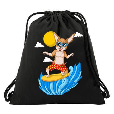 Chihuahua Surfing Drawstring Bag