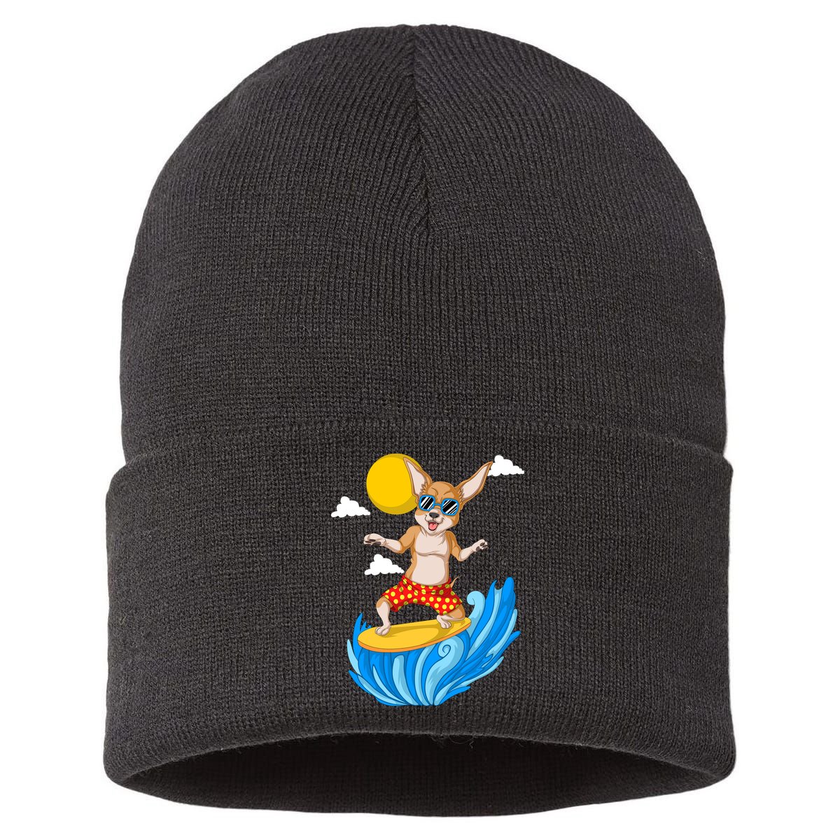 Chihuahua Surfing Sustainable Knit Beanie
