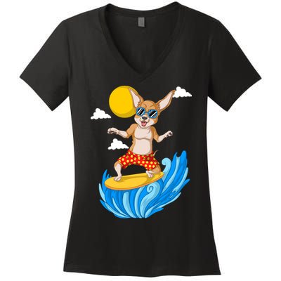 Chihuahua Surfing Women's V-Neck T-Shirt