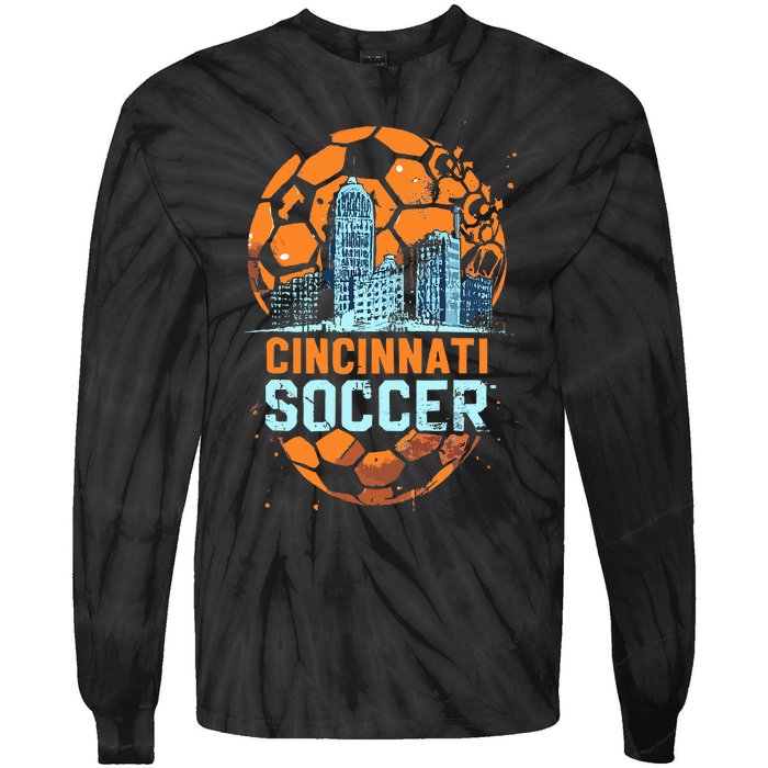 Cincinnati Soccer City Skyline Cool Cincy 513 Tie-Dye Long Sleeve Shirt