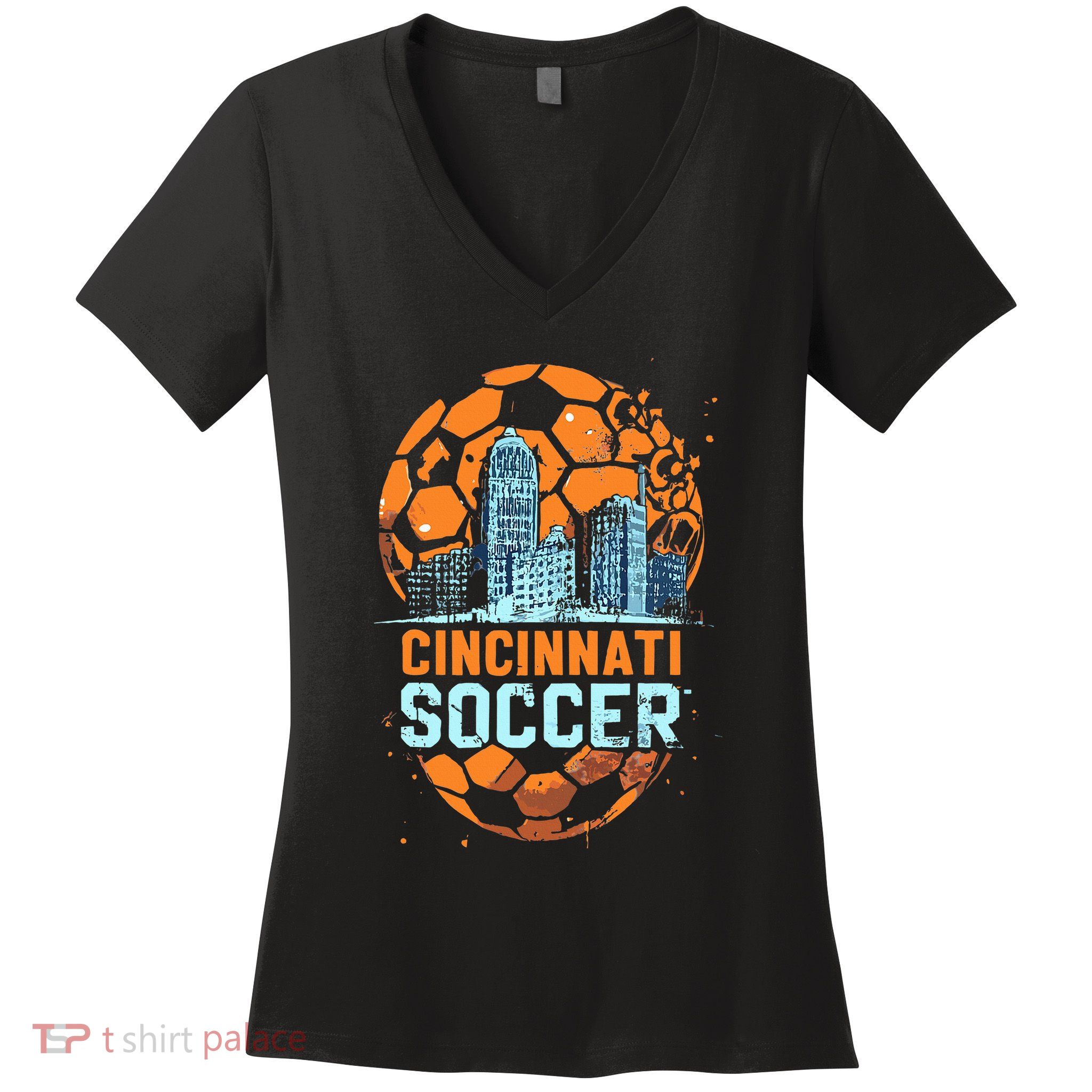 Cincinnati Soccer City Skyline Cool Cincy 513 Women's V-Neck T-Shirt
