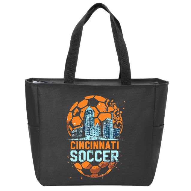 Cincinnati Soccer City Skyline Cool Cincy 513 Zip Tote Bag