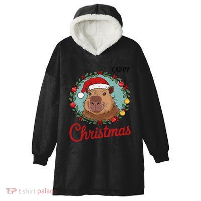 Capybara Santa Clause Christmas Hooded Wearable Blanket