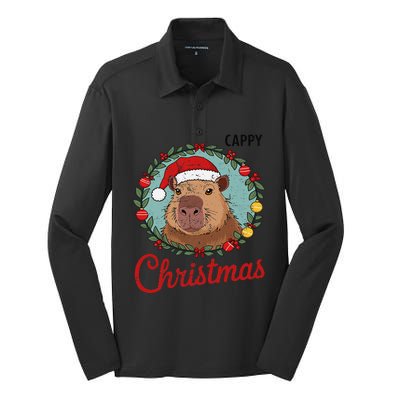 Capybara Santa Clause Christmas Silk Touch Performance Long Sleeve Polo