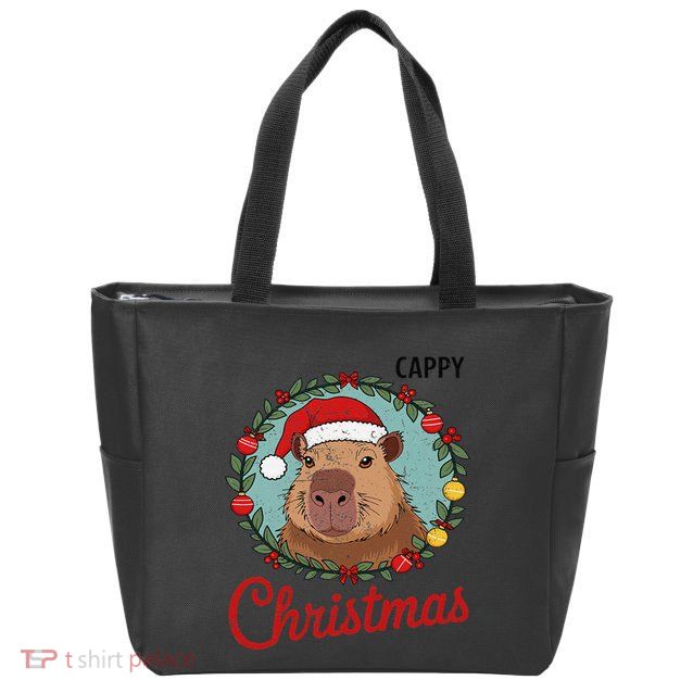 Capybara Santa Clause Christmas Zip Tote Bag