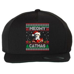 Cat Santa Christmas Kitten Xmas Ugly Meowy Catmas Wool Snapback Cap