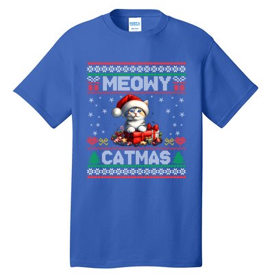 Cat Santa Christmas Kitten Xmas Ugly Meowy Catmas Tall T-Shirt