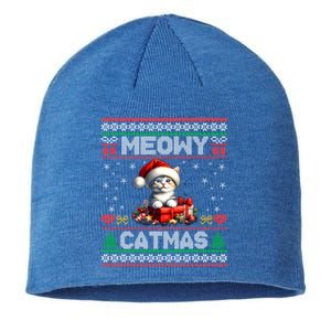 Cat Santa Christmas Kitten Xmas Ugly Meowy Catmas Sustainable Beanie