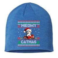 Cat Santa Christmas Kitten Xmas Ugly Meowy Catmas Sustainable Beanie