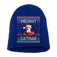 Cat Santa Christmas Kitten Xmas Ugly Meowy Catmas Short Acrylic Beanie