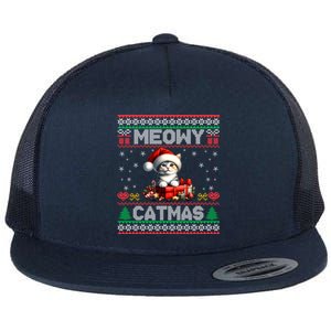 Cat Santa Christmas Kitten Xmas Ugly Meowy Catmas Flat Bill Trucker Hat