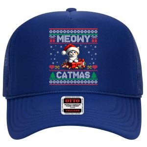 Cat Santa Christmas Kitten Xmas Ugly Meowy Catmas High Crown Mesh Back Trucker Hat