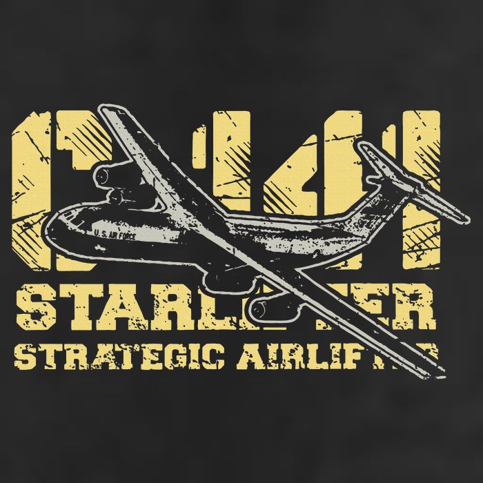 C141 Starlifter C141 Strategic Airlifter Military Aircraft 7 Panel Mesh Trucker Snapback Hat