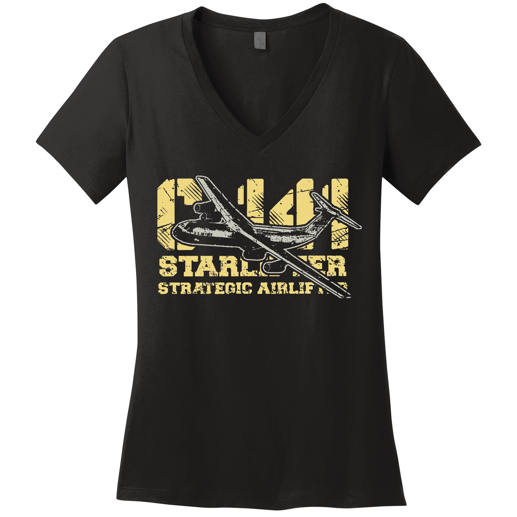 C141 Starlifter C141 Strategic Airlifter Military Aircraft Women's V-Neck T-Shirt