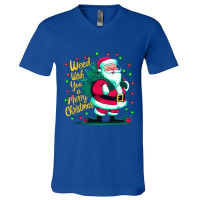 Christmas Snowflake Cannabis Marijuana Weed Leaf 420 Funny Gift V-Neck T-Shirt