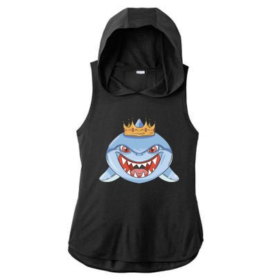 Cartoon Shark Crown Ladies PosiCharge Tri-Blend Wicking Draft Hoodie Tank