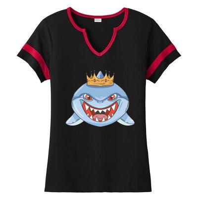 Cartoon Shark Crown Ladies Halftime Notch Neck Tee