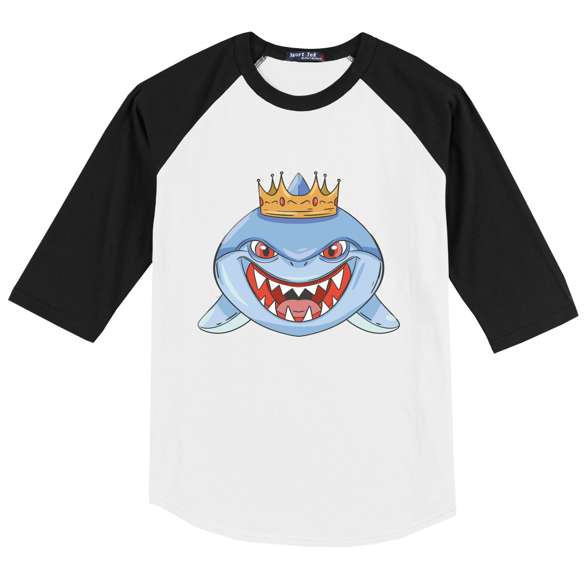Cartoon Shark Crown Baseball Sleeve Shirt