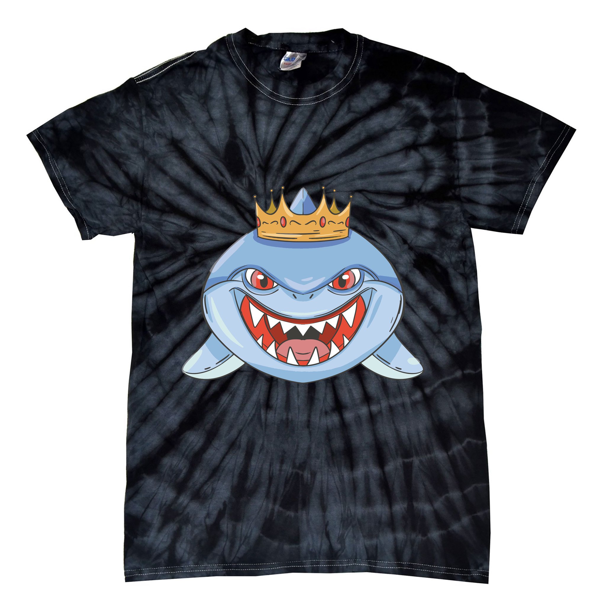 Cartoon Shark Crown Tie-Dye T-Shirt
