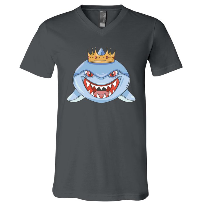 Cartoon Shark Crown V-Neck T-Shirt