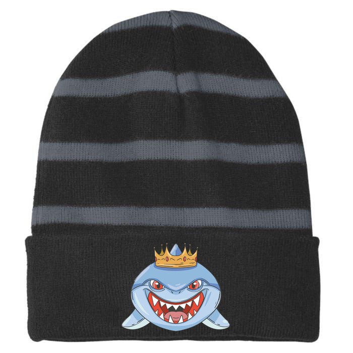 Cartoon Shark Crown Striped Beanie with Solid Band