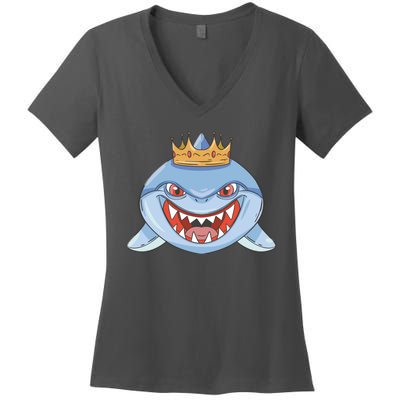 Cartoon Shark Crown Women's V-Neck T-Shirt