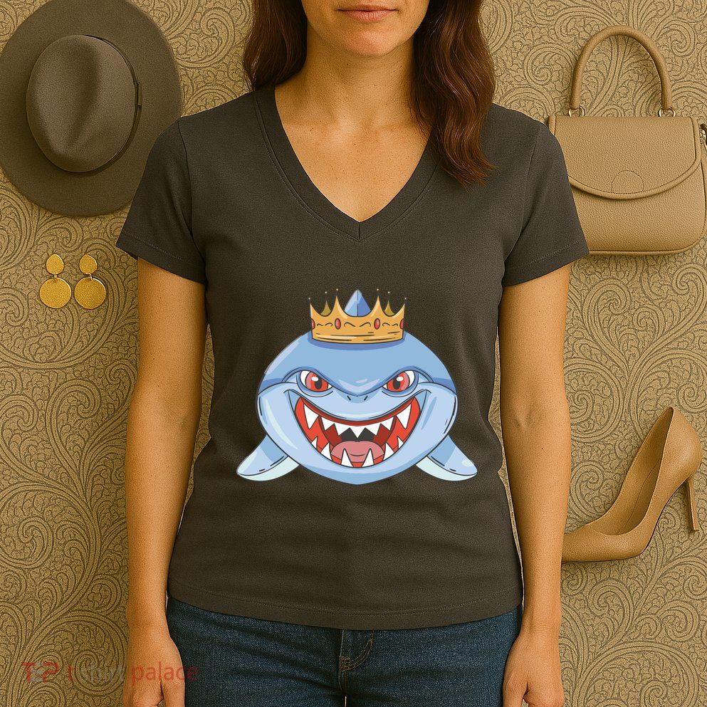 Cartoon Shark Crown Women's V-Neck T-Shirt