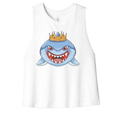 Cartoon Shark Crown Women's Racerback Cropped Tank