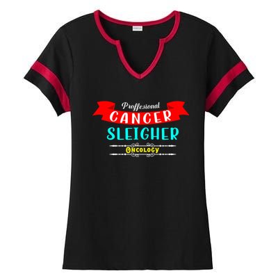 Cancer Sleigher Christmas Oncology Chemo Nurse Gift Ladies Halftime Notch Neck Tee