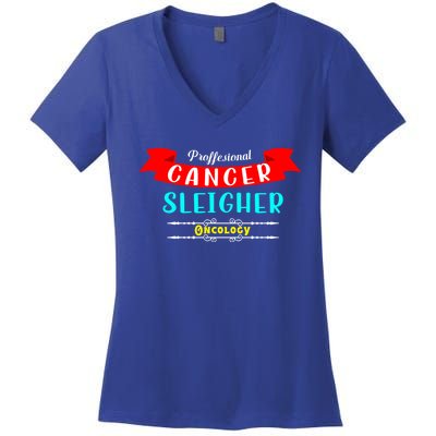 Cancer Sleigher Christmas Oncology Chemo Nurse Gift Women's V-Neck T-Shirt