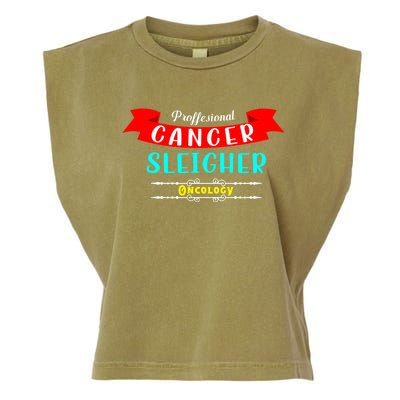 Cancer Sleigher Christmas Oncology Chemo Nurse Gift Garment-Dyed Women's Muscle Tee