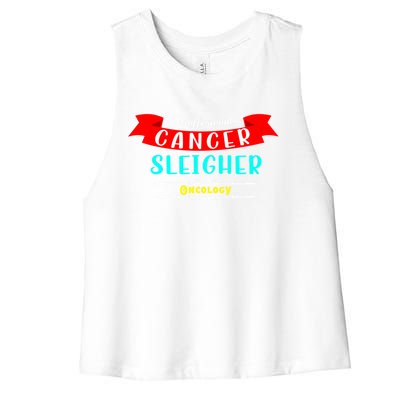 Cancer Sleigher Christmas Oncology Chemo Nurse Gift Women's Racerback Cropped Tank