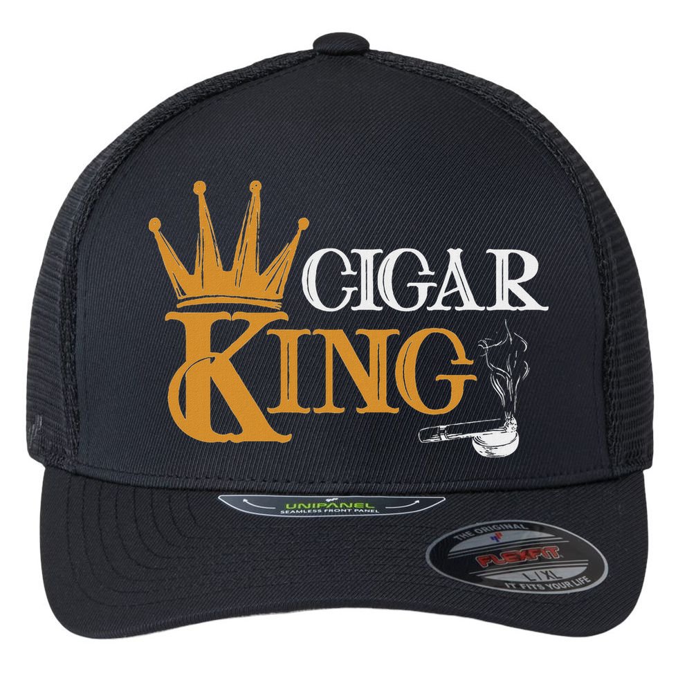 Cigar Smoking Connoisseur Tobacco Cigar King Flexfit Unipanel Trucker Cap