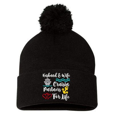 Cruise Ship Couple Husband & Wife Cruising Partners For Life Pom Pom 12in Knit Beanie