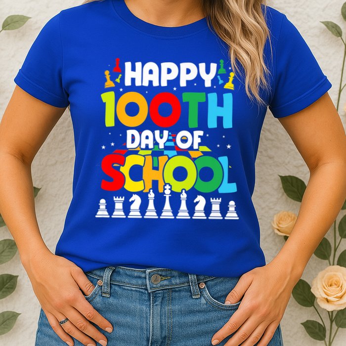 Chess Stuff Chess Club Chess Merch 100th Day Of School Chess Gift Womens T-Shirt
