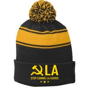 Commiela Stop Commie La Harris Stop Kamala Trump 2024 Stripe Pom Pom Beanie