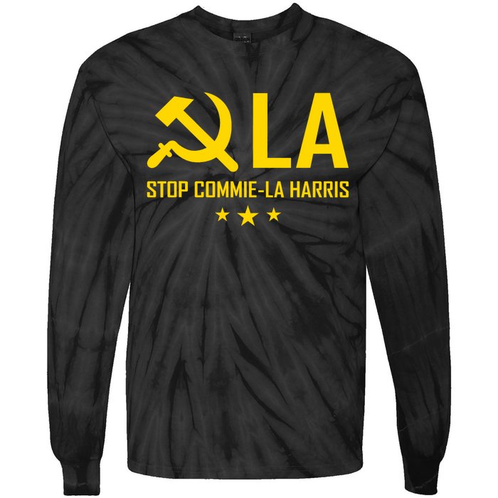 Commiela Stop Commie La Harris Stop Kamala Trump 2024 Tie-Dye Long Sleeve Shirt