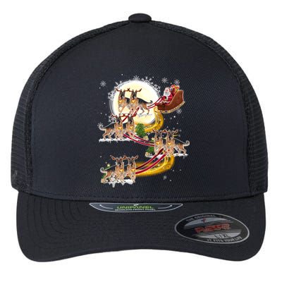 Christmas Santa Claus Riding Ger Shepherd Dogs Xmas Lover Gift Flexfit Unipanel Trucker Cap